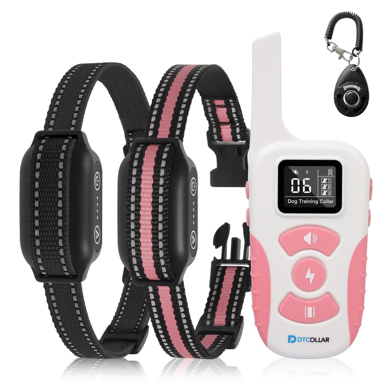 2 Dogs Bark Collar with Remote, 2-in-1 Bark and Shock Collar Combo, 3300Ft Dog Training Collar 2 Pack - Auto Anti Bark/Beep/Vibration/Shock, IP67 Smart E-Collar with 5 Adjustable Levels of Sensitivity Black+Pink - PawsPlanet Australia