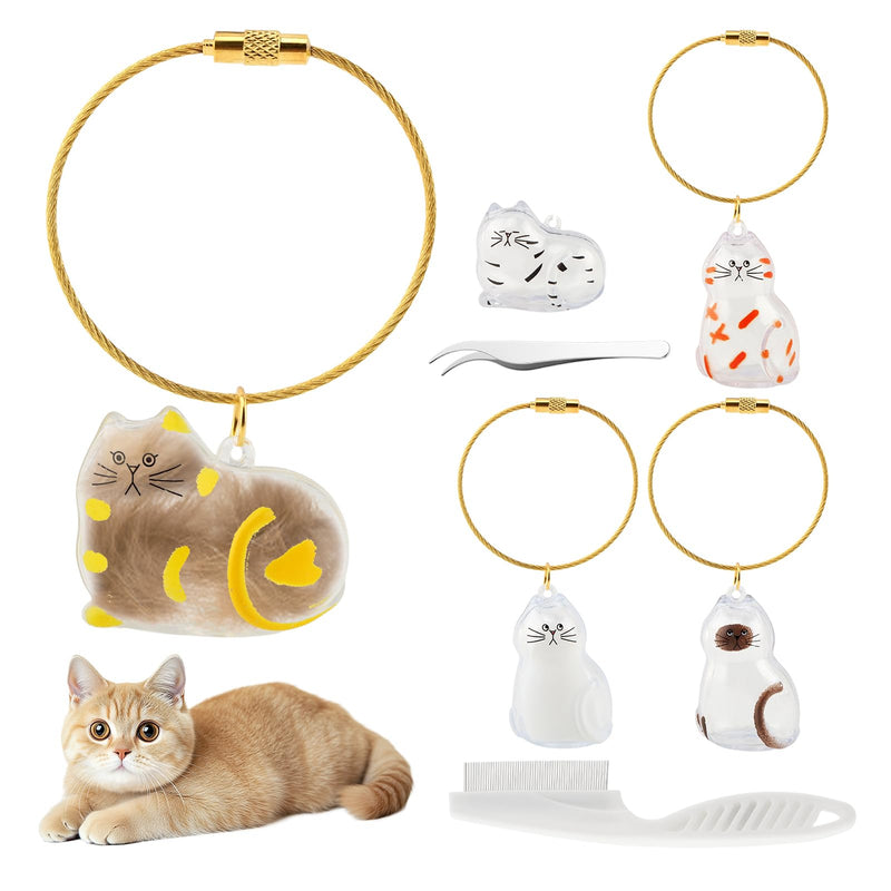 PUXING 5pcs Cat Fur Storage Bottle Cat Hair Keychain Cats Hair Holder Keychain Bottle Pendants Capsule Toys Pet Hairs Container with Tweezers/Comb(Color:B) B