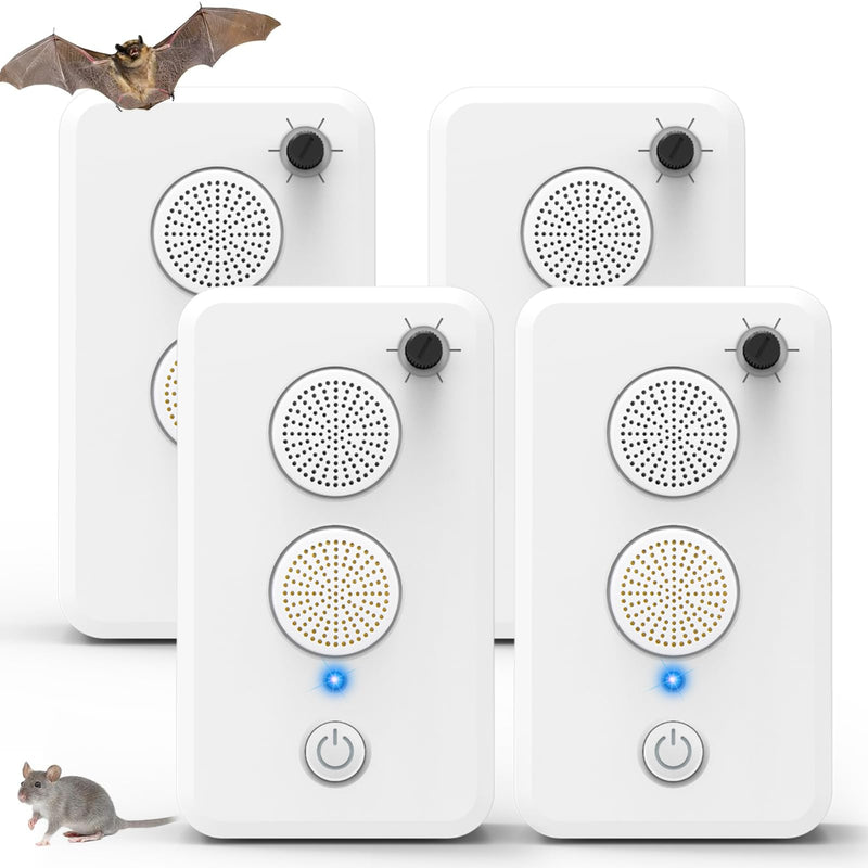 2026 Ultrasonic Bat Repellent for Attic,4 Pcs Rechargeable Bat Deterrent Devices Outdoor Indoor,Bats Keep Away from House Porch, Electronic Bird Repellent Bats Exclusion Removal Device 4