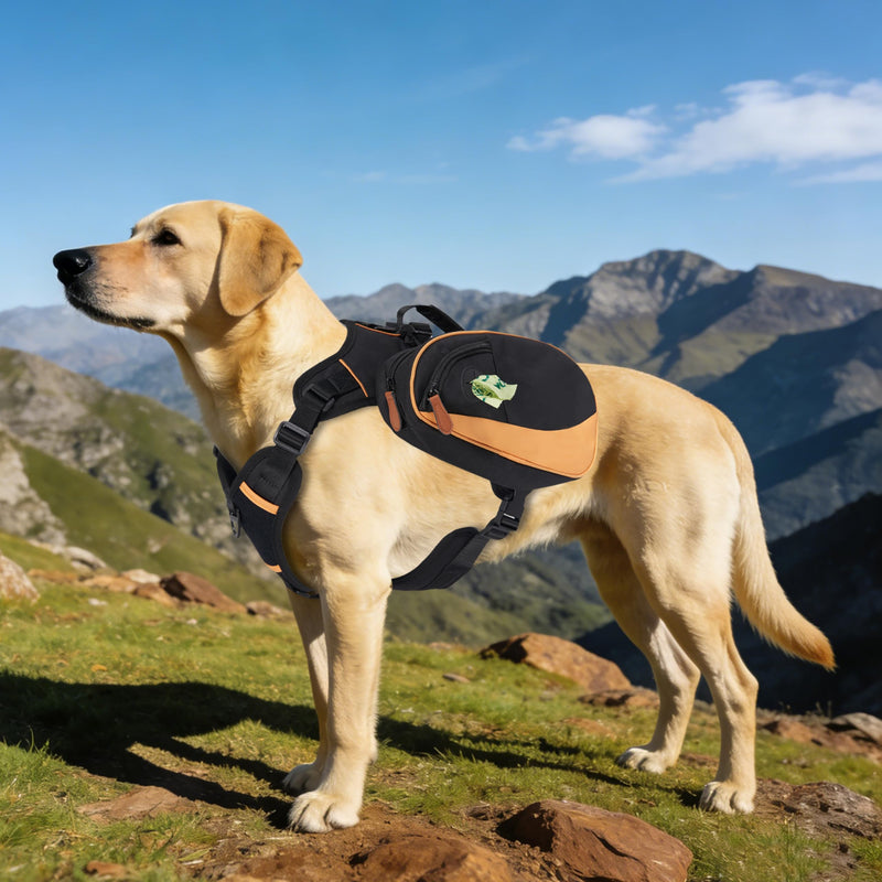 Dog Backpack Harness with Non-Slip Handle, Height-Adjustable Side Pockets Tactical Saddle Bag for Dogs, Lightweight Backpack for Dogs Hiking Walking Training, D-Ring Leash Attachment(75-100LB) Large - PawsPlanet Australia