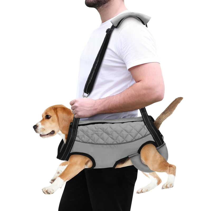 Dog Lift Harness, Pet Rehabilitation Breathable Lifts Bag, Adjustable Pet Leg Split Assistance Strap with Reflective Strip for Outdoor Walking (Grey, L) Grey - PawsPlanet Australia