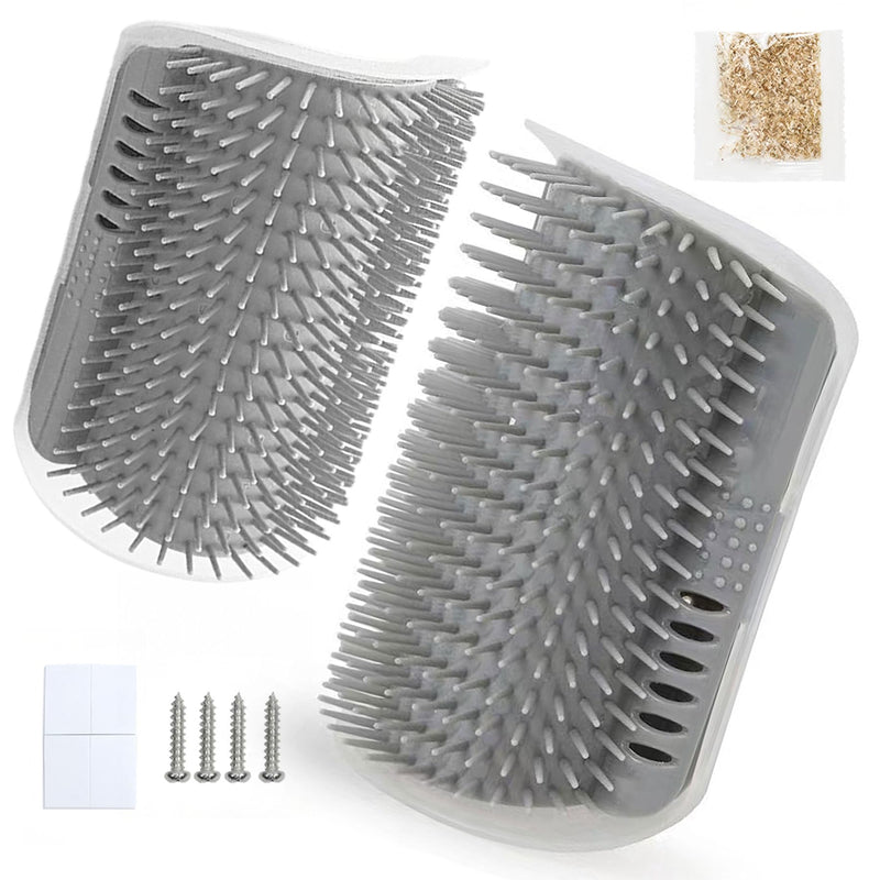 2 Pack Cat Corner Self Groomer, Wall Mounted Grooming Brush for Cats Face Scratcher and Massager Comb for Shedding Interactive Rubbing Tool with Catnip for Indoor Cats