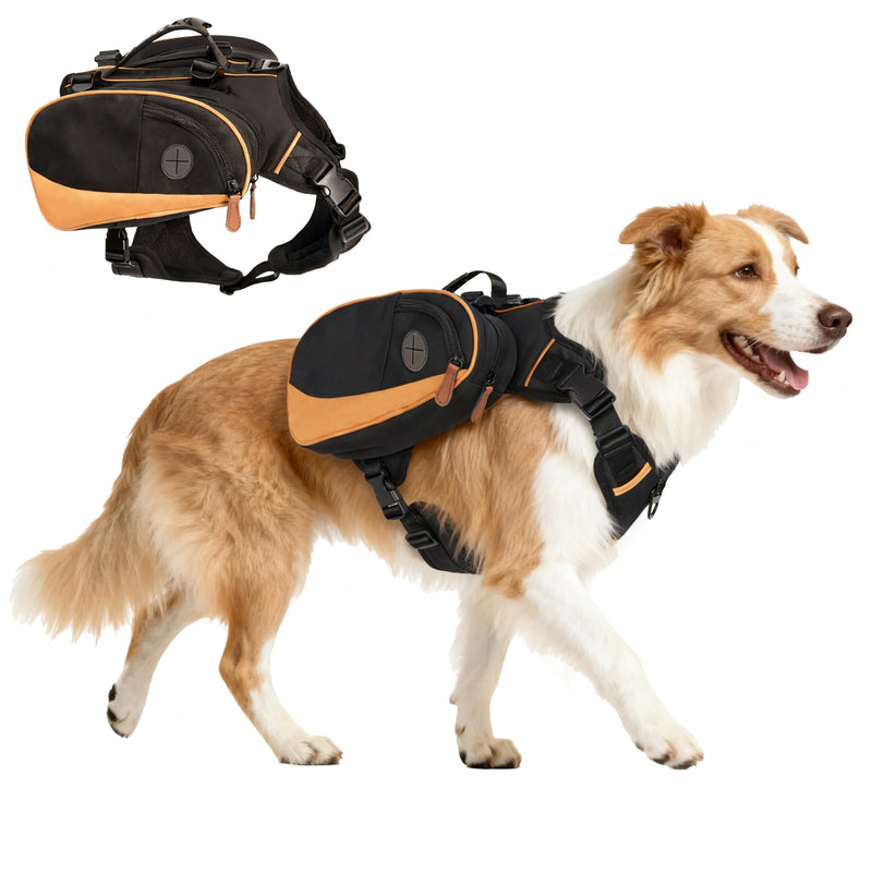 Dog Backpack for Medium & Large Dogs, Detachable Side Bags, Quick-Poop Bag Dispenser | No-Pull Adjustable Harness for Large-Chested Breeds | Non-Slip Handle for Hiking, Walking, Outdoor Adventures（M） M - PawsPlanet Australia