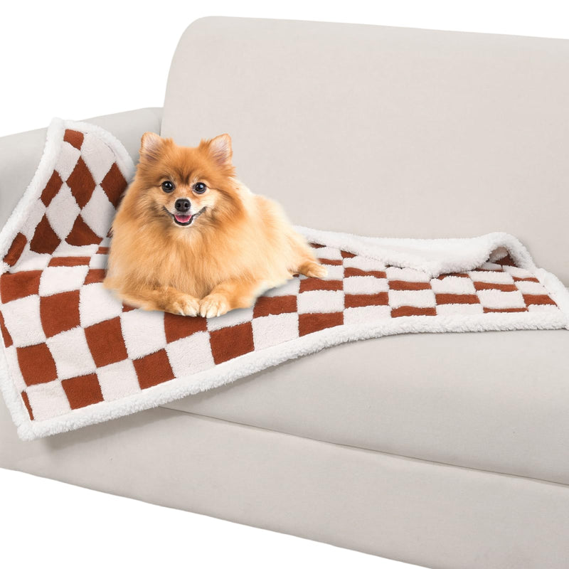 Waterproof Blanket for Dog Puppy Cat, Cute Checkered Pattern Dog Blanket for Bed Couch Sofa, Washable Double Sided Pet Blankets for Couch Protection, 28"x39", Brown Brown Checkered 28x39 inch/S - PawsPlanet Australia