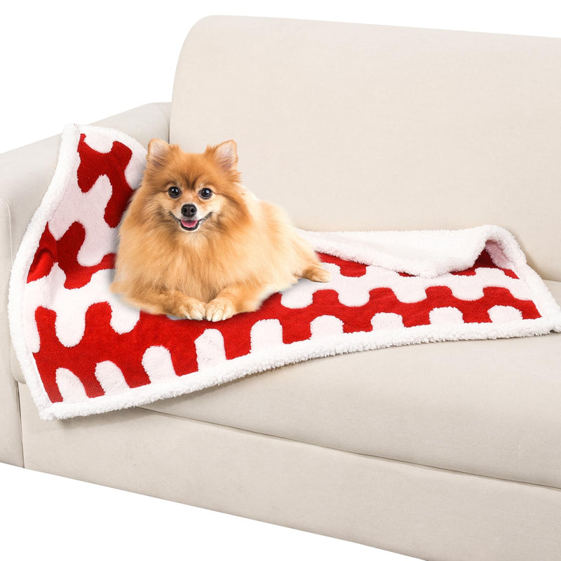 Waterproof Blanket for Dog Puppy Cat, Cute Wavy Pattern Dog Blanket for Bed Couch Sofa, Washable Double Sided Pet Blankets for Couch Protection, 28"x39", Red Red Wavy 28x39 inch/S - PawsPlanet Australia