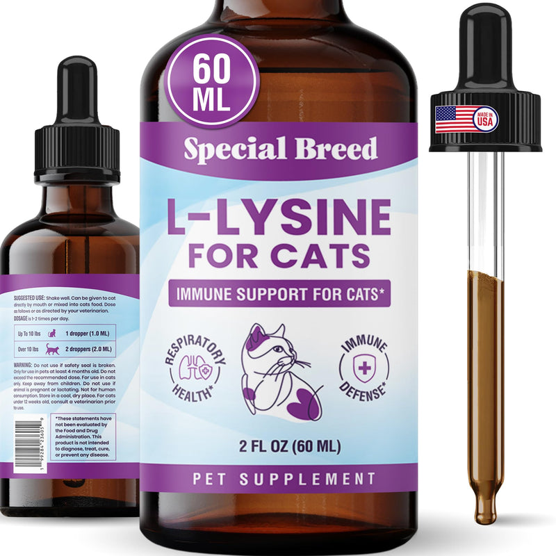 L-Lysine Supplement for Cats & Kittens – Immune Support Liquid for Feline Respiratory Health, Sneezing, Runny Nose & Watery Eyes – 250mg Lysine Cat Drops with Vitamins Complex – Chicken Flavor