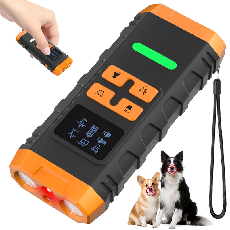 Dog Bark Deterrent Device, 2025 Anti Barking Device for Dogs 2X Ultrasonic to Stop Barking Neighbors Dog, 5 Adjustable Modes Up to Dogs 50ft Long Range, Bark Control Indoor Outdoor with Flashlight 2X Orange - PawsPlanet Australia
