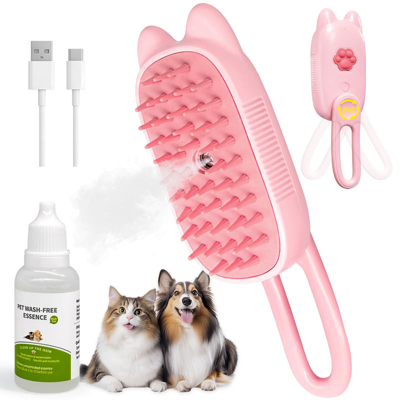 Cat Steam Brush for Shedding, Spritz Defur Comb 3 in 1 Pet Rechargeable Steam Brush Tool for Long and Short Haired Cats and Dogs, Anti-Static, Shedding, Detangling, Massage & Combing (pink) - PawsPlanet Australia