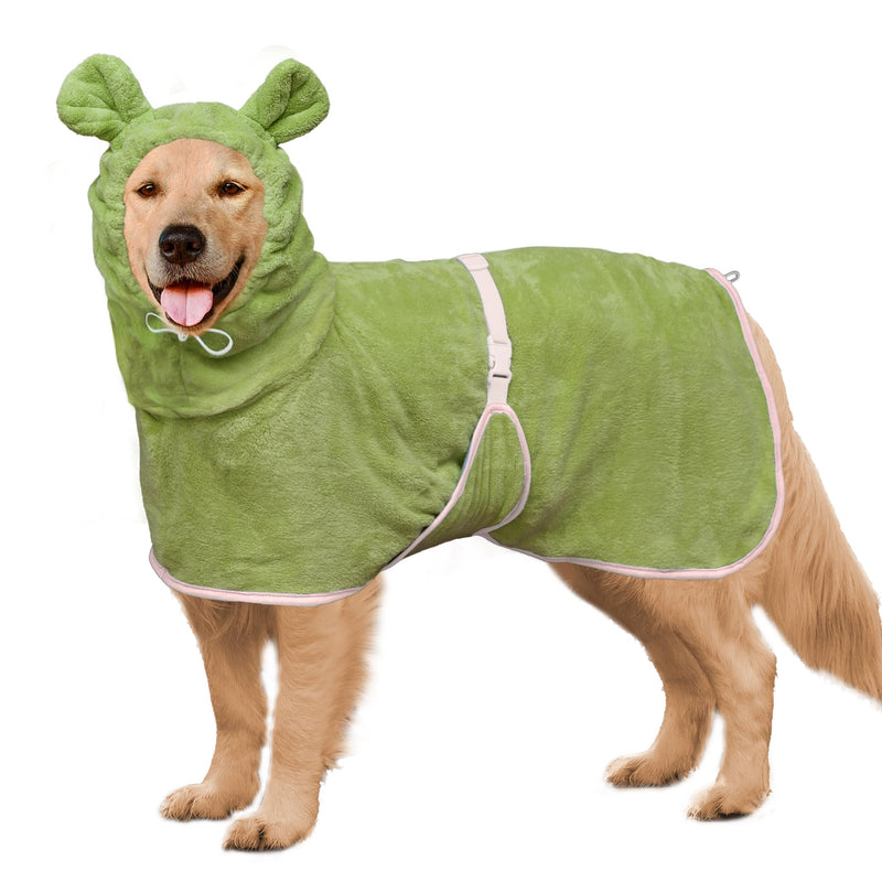 Dog Bathrobe Super Absorbent Towel Robe - Microfiber Bath Towels Fast Drying Coat for Dogs, Cute Dogs Clothes Adjustable Collar & Belly Strap Warm Keeping Hooded Dog Towel (Olive Green, X-Large) Olive Green - PawsPlanet Australia