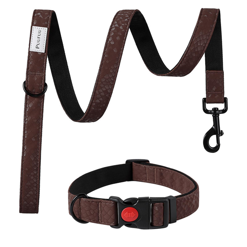 Dog Collar and Leash Set,Adjustable Durable Dog Collars with Lock Buckle,Soft Leather Pet Collars for Medium,Large Dogs,Mocha mocha - PawsPlanet Australia