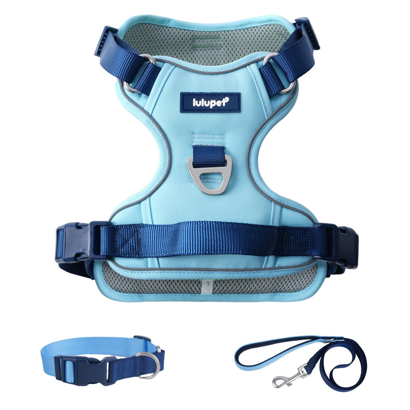 3 in 1 No Pull Dog Harness Leash and Collar Set, Soft Adjustable Dogs Vest Reflective and Comfortable Handle Blue Small S(Neck:13-18",Chest:18-21") 22-43 lbs - PawsPlanet Australia