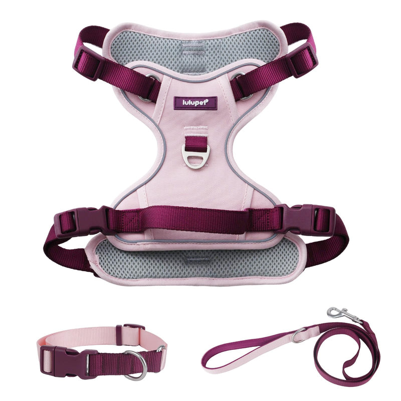 3 in 1 No Pull Dog Harness Leash and Collar Set, Soft Adjustable Dogs Vest Reflective and Comfortable Handle Pink Large L(Neck:19-27",Chest:26-34") 66-87 lbs - PawsPlanet Australia