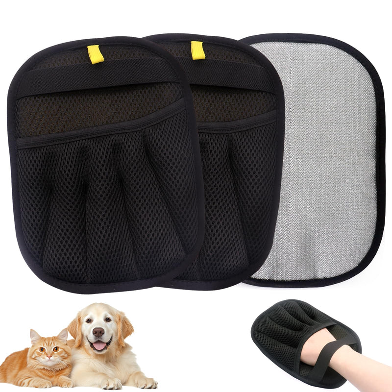 2Pcs Pet Hair Removal Glove for Cats & Dogs, with 2Pcs Toothbrush, Upgraded Five-Finger Electrostatic Pet Hair Gloves, Washable Reusable Pet Hair Remover Tool for Clothing, Couch, Carpet, Car Seat Black - PawsPlanet Australia