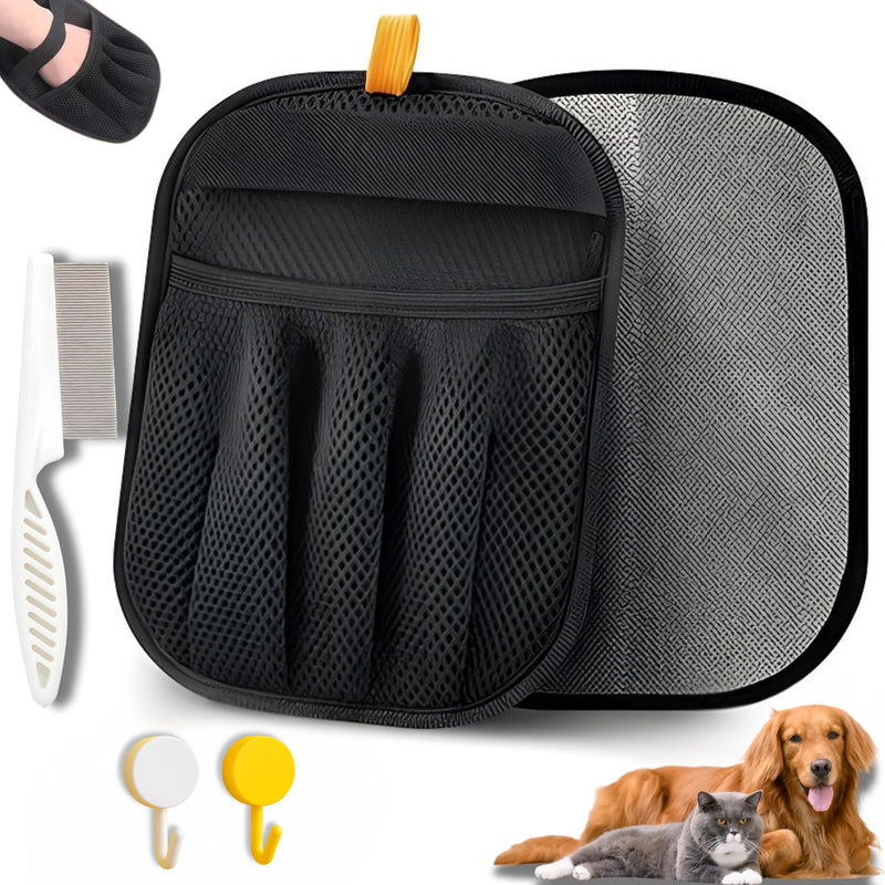 Pet Hair Removal Gloves for Cats & Dogs – 2 Gloves, 2 Hangers & 1 Comb, Double-Sided Reusable Electrostatic Mitts for Couch, Carpet & Car Seat - PawsPlanet Australia