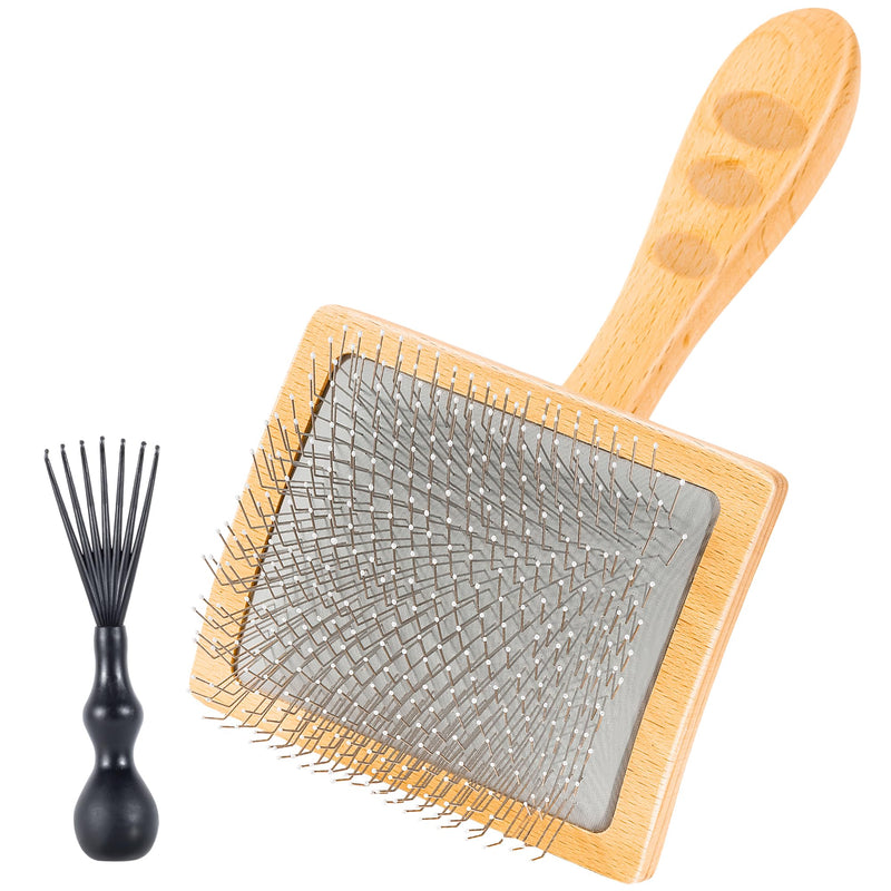 Slicker Brush for Dogs & Cats, Professional Pet Grooming Brush (Goldendoodles, Poodles, Labradoodles) Natural Beech Wood Ergonomic Handle Remove Tangles, Knots and Mats - Large
