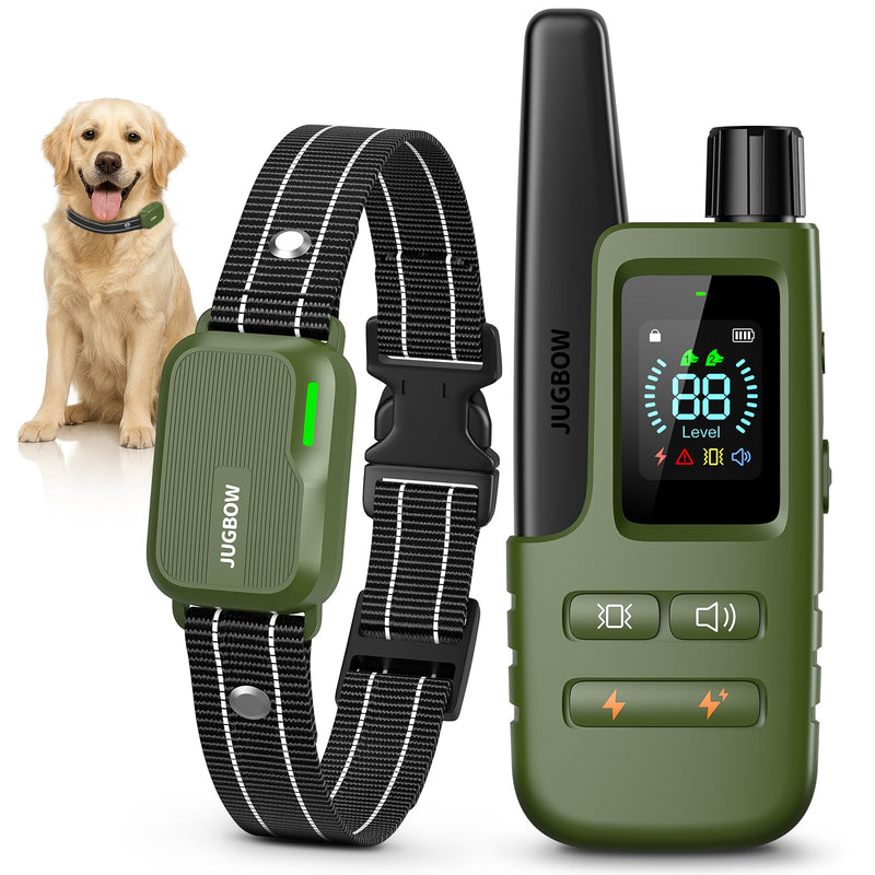 Jugbow Dog Shock Collar - 4500FT Dog Training Collar with Remote, IPX8 Waterproof Electric Dog Collar with 4 Training Modes, Security Lock, Rechargeable eCollar for 10-120lbs Small Medium Large Dogs Green 1 Pack - PawsPlanet Australia