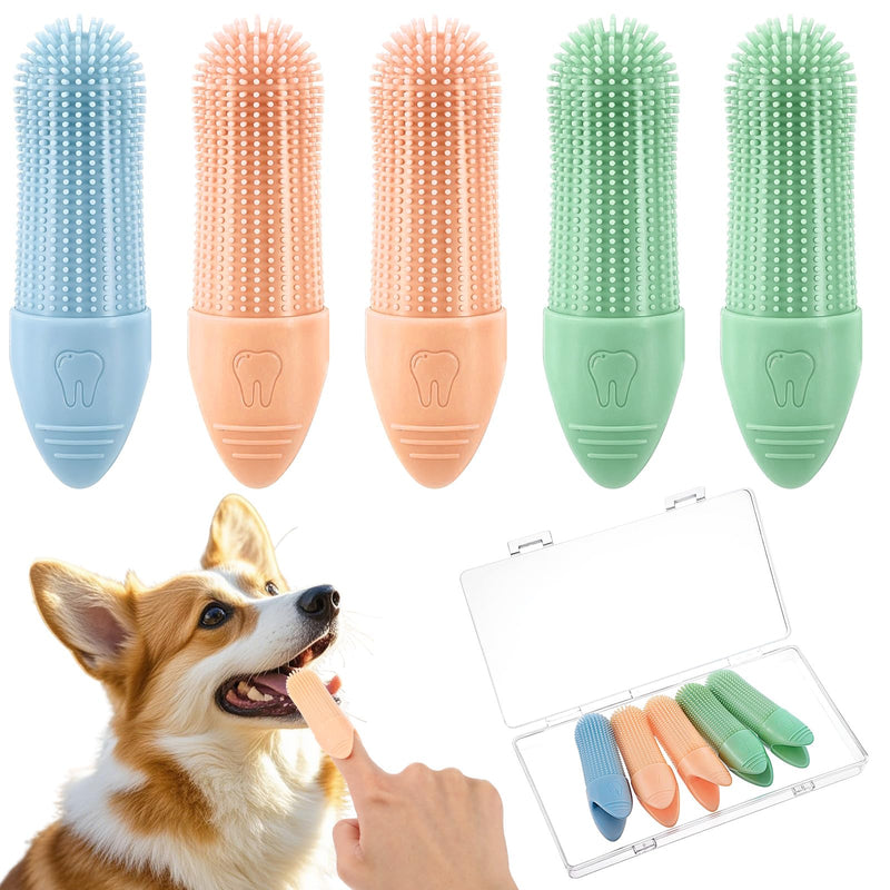 5Pcs Dog Toothbrush for Pet, Soft Silicone Finger Toothbrush 360° Cleaning Finger Brush for Small Breeds, Puppy & Kitten Dental Care, Gentle Cleaning, Travel-Friendly Design - PawsPlanet Australia