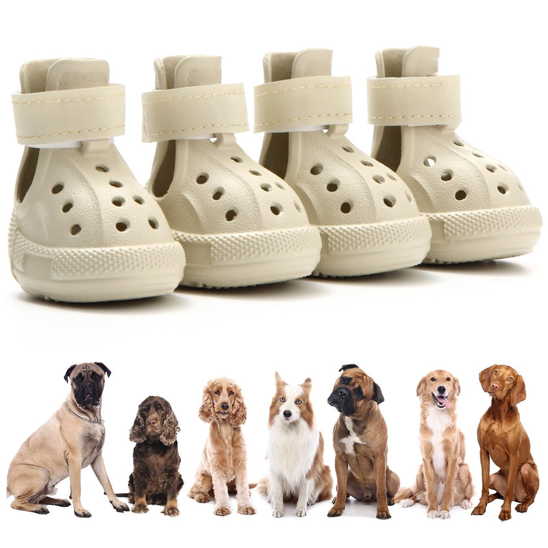 Dog Boots for Hot Pavement & Snow – Waterproof Non-Slip Dog Shoes with Reflective Straps, Adjustable Easy-On Pet Booties for Small Medium Large Dogs, Outdoor Paw Protection, 4Pcs Beige Size 6(2.17" × 2.76") (W × L) - PawsPlanet Australia