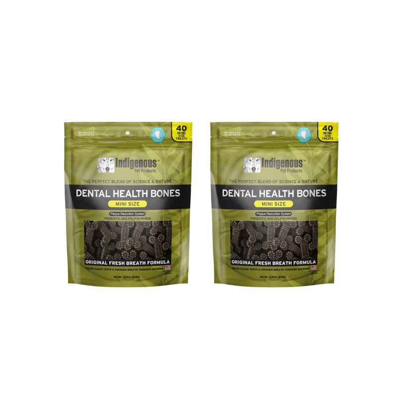 Indigenous Pet Dental Health Bones Mini 2 Pack – Original Fresh Breath (11.92 Ounce x 2) | Grain-Free Dog Chews with Prebiotics & Omegas | Freshens Breath, Supports Digestive, Skin & Coat Health | 11.92 Ounce (Pack of 2)