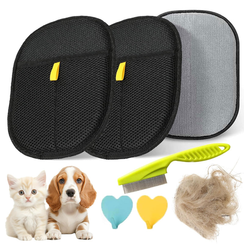 2pcs - Pet Hair Removel Glove for Cats & Dogs, Electrostatic Pet Hair Removal Gloves for Couch, Cat Grooming Gloves, Reusable Cat and Dog Hair Removel for Sofas, Furniture, Carpets and Curtains - PawsPlanet Australia
