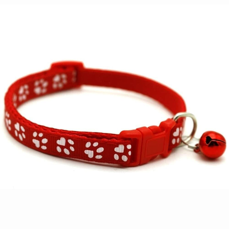 Adjustable Polyester Pet Finder Collar with Cartoon Footprint Bell Colorful Dog Puppy Cat Kitten Collars Leashes - PawsPlanet Australia