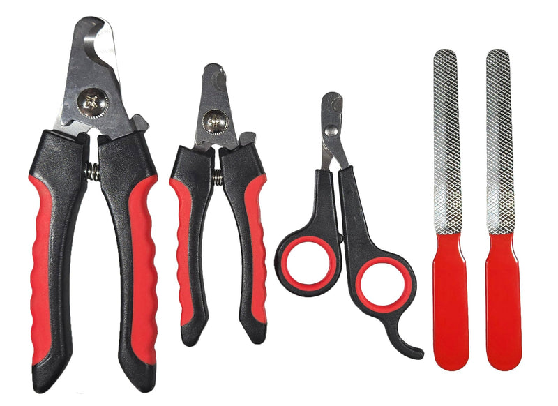 5Pcs Dogs and Cats Grooming Nail Clippers Kit Pet Claws Nail Clipper Trimmers, with Protective Guard Lock to Avoid Over Cutting, Professional Trimmers for Large and Small Cat and Dog (Red and Black) Red and Black - PawsPlanet Australia