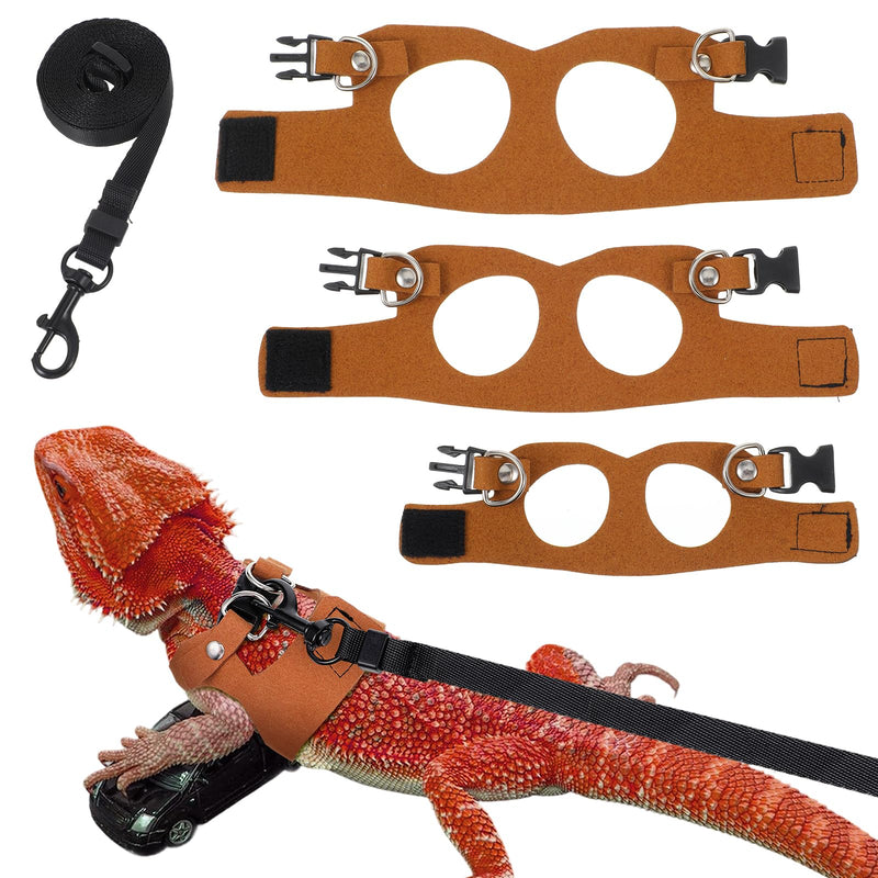 Bearded Dragon Leash and Harness Set - Adjustable Soft Leather Lizard Leash for Reptile, Squirrel, Rat, Small Animal Walking Vest (Brown, 3 Sizes) - PawsPlanet Australia