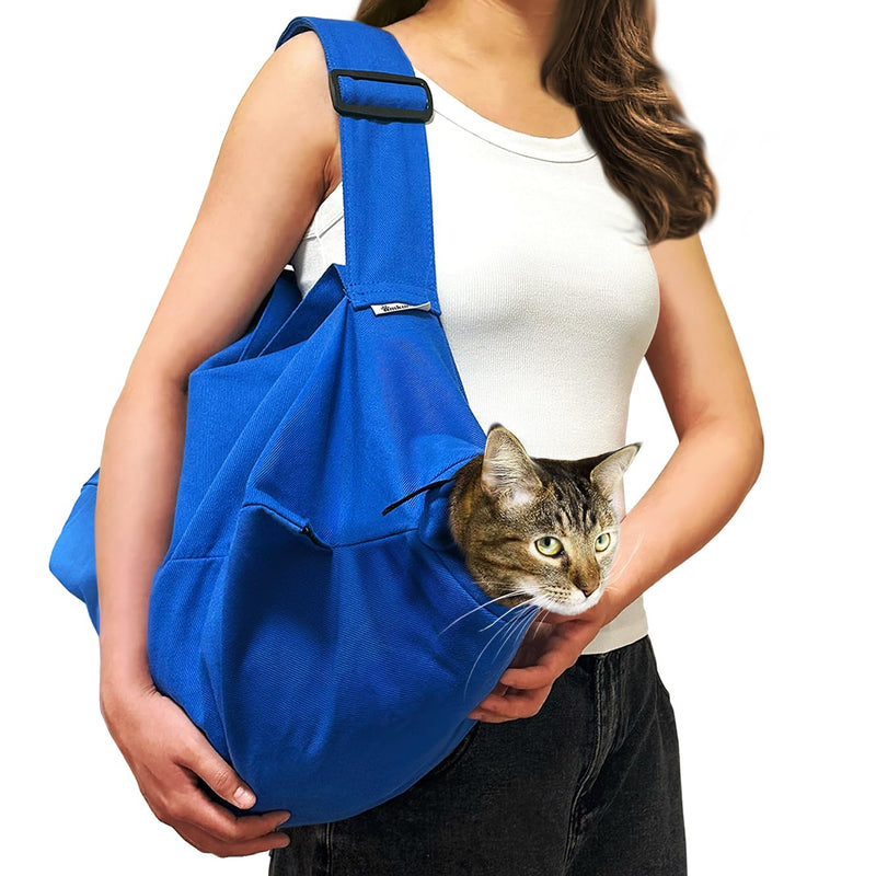 Cat Carrier Pouch for Medium Cats 10–20 lbs, Soft Cat Carrier with Upgraded Adjustable Strap, Durable Cotton Cat Bag for Nail Trimming, Medication & Vet Visits – Klein Blue Large (10-20 lbs) - PawsPlanet Australia