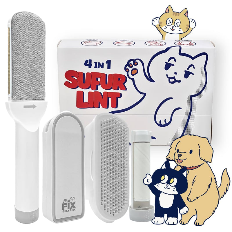 SufurLint 4-in-1 Pet Hair Remover & Grooming Brush - Multi-Functional Cat Deshedding Tool, Reusable Lint Roller for Furniture and Clothing, Professional Pet Massage & Cleaning Brush for Dogs & Cats - PawsPlanet Australia