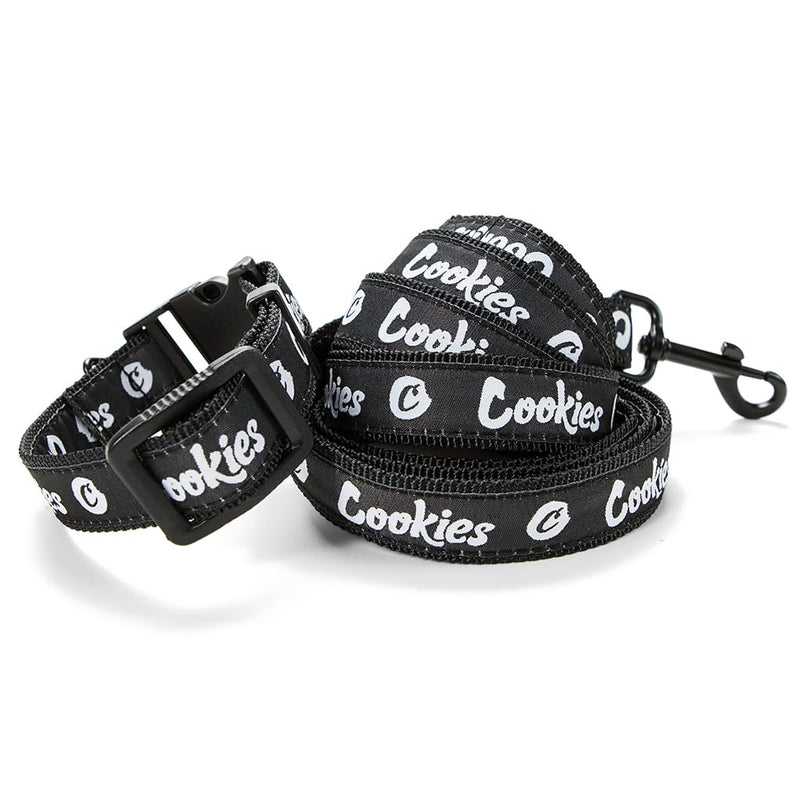 Cookies Original Logo Dog Leash & Collar Set – Adjustable Collar with Leash for Small Dogs, Heavy-Duty Metal Clip, Comfortable Fit, Stylish Dog Accessories for Walking & Training – Black, Small