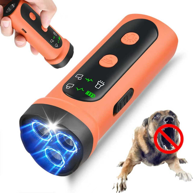 Barking Deterrent Device Safe Ultrasonic Trainers LED Flashligt Adjustable Portable & Rechargeable 3X Ultrasonic Bark Deterrent Device for Indoor&Outdoor Sonic Bark Deterrents Upgrads (Orange) orange - PawsPlanet Australia