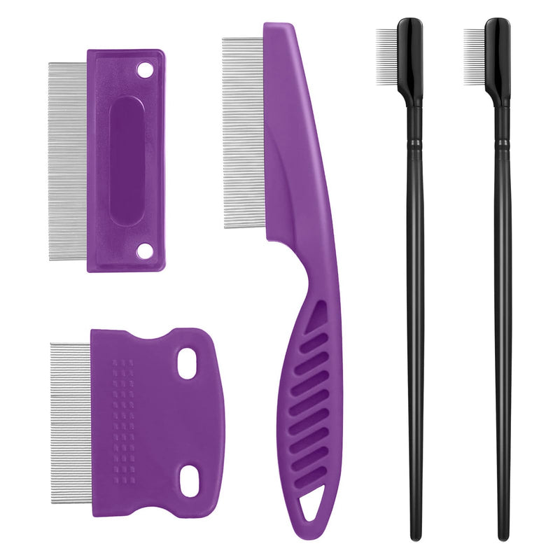 5 Pieces Dog Eye Combs Tear Stain Remover Combs Pet Grooming Comb for Small Dogs Gently Removing Eye Mucus and Crust (Purple, Black) Purple, Black
