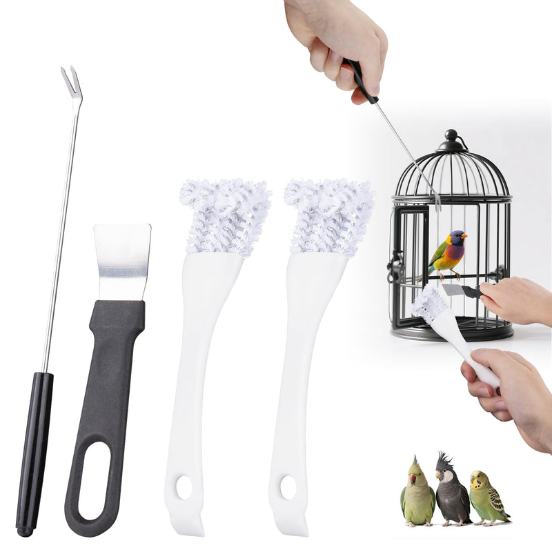 Bird Cage Cleaning Brush Tool Set, Bird Cage Cleaner with Long Handle, 4 Pcs Bird Cage Accessories, Bird Cage Cleaner, Poop Remover for Cleaning Poop in Pet Cages, Parrot Cages & Bird Perches - PawsPlanet Australia