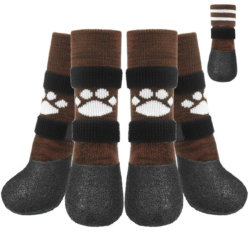 KOOLTAIL Anti Slip Dog Socks to Prevent Licking Paws for Hot/Clod Pavement, Waterproof Long Snow Dog Boots&Paw Protectors with Straps Traction Control for Hardwood Floor for Small Medium Large Dogs Brown with Paw Pattern - PawsPlanet Australia