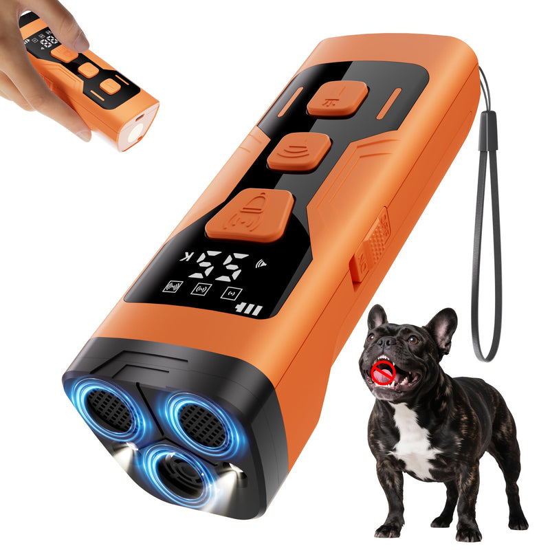 Dog Bark Deterrent Devices, 3X Ultrasonic 65FT Anti Barking Device, 4 Gear Frequencies Safer Alternatives to Dog Training Bark Collars, Portable Design with Display for All Dogs (Orange) Orange - PawsPlanet Australia