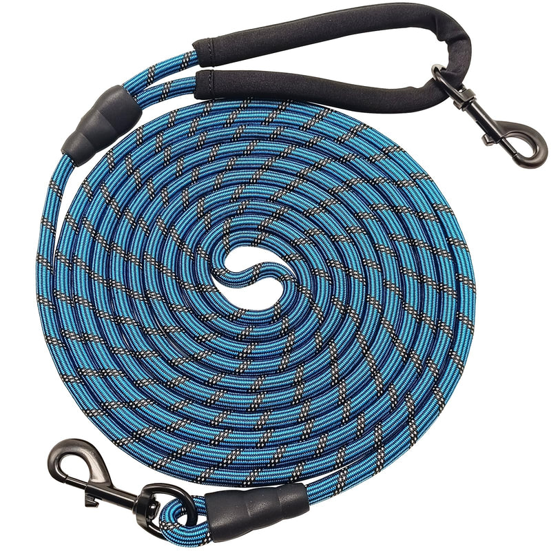 BTINESFUL Long Dog Leash, 10/15/20/30/50FT Dog Training Leash with Soft Handle, Reflective Heavy Duty Rope Dog Lead for Medium Large Dogs Outside Play, Camping (3/8" x 20ft, Blue) 20ft x 3/8inch - PawsPlanet Australia