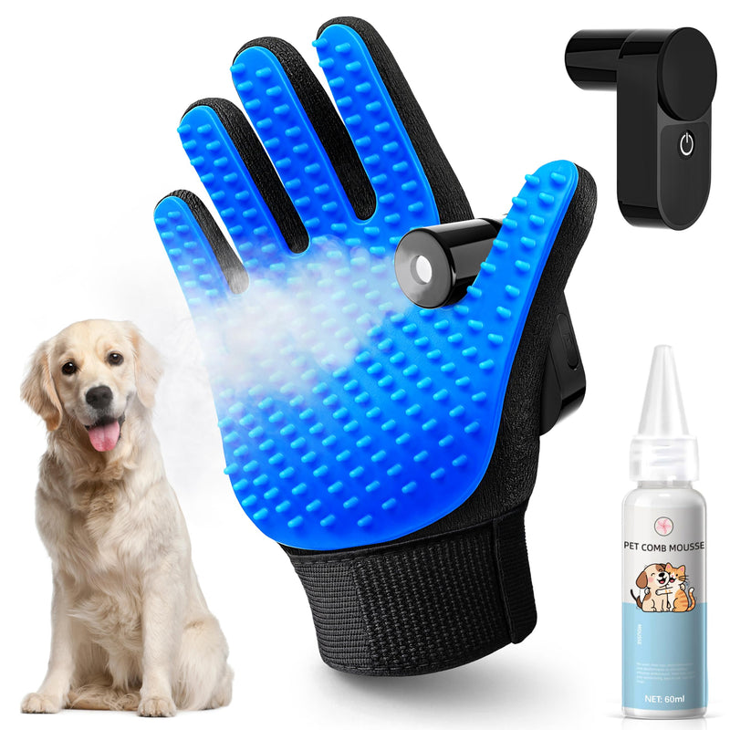 Pet Hair Remover Glove - Cat＆Dog Brush,Gentle Deshedding Efficient - Perfect for Dogs, Cats, Rabbits & Horses with Long/Short/Curly Hair,Includes Sprayer＆Waterless Shampoo (Right Hand, 1 Piece, Blue) - PawsPlanet Australia