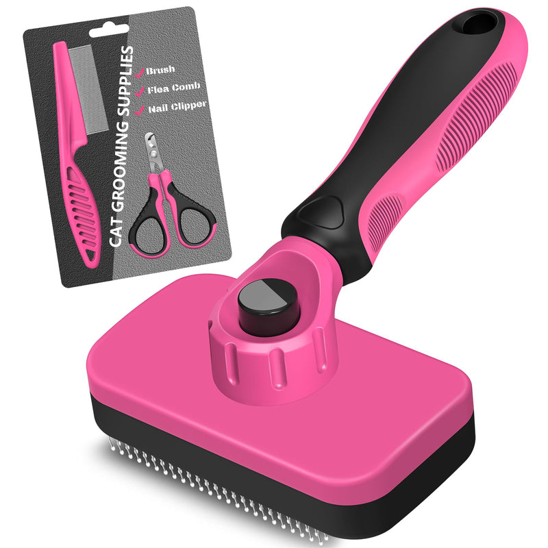 Comotech 3PCS Cat Grooming Supplies,Cat Brush & Nail Clipper/Trimmer & Flea Comb for Shedding Indoor Cats Dogs and Small Animals - Meet All Your Pet's Daily Grooming Needs - All in One Set (Pink) Pink - PawsPlanet Australia