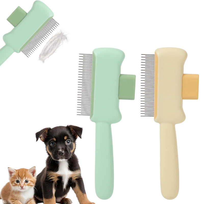 2pcs Comb for Cats and Dogs, Self-Cleaning Pet Grooming Brush with Release Button Gentle Cats Comb for Cleaning Shedding Pets Hairs - PawsPlanet Australia
