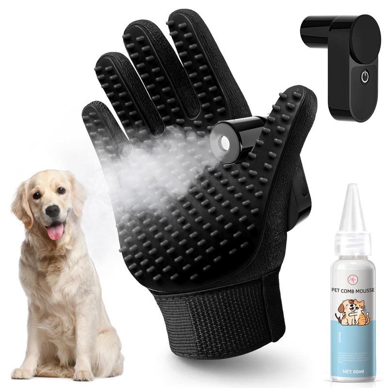 Pet Hair Remover Glove - Cat＆Dog Brush,Gentle Deshedding Efficient - Perfect for Dogs, Cats, Rabbits & Horses with Long/Short/Curly Hair,Includes Sprayer＆Waterless Shampoo(Right Hand, 1 Piece, Black) - PawsPlanet Australia