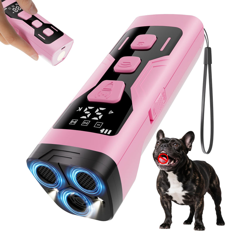 3X Ultrasonic Dog Bark Deterrent Devices, 65FT Far Anti Barking Device for Dogs, 4 Gear Frequencies Safer Alternatives to Dog Training Bark Collars for All Dogs (Pink) Pink - PawsPlanet Australia