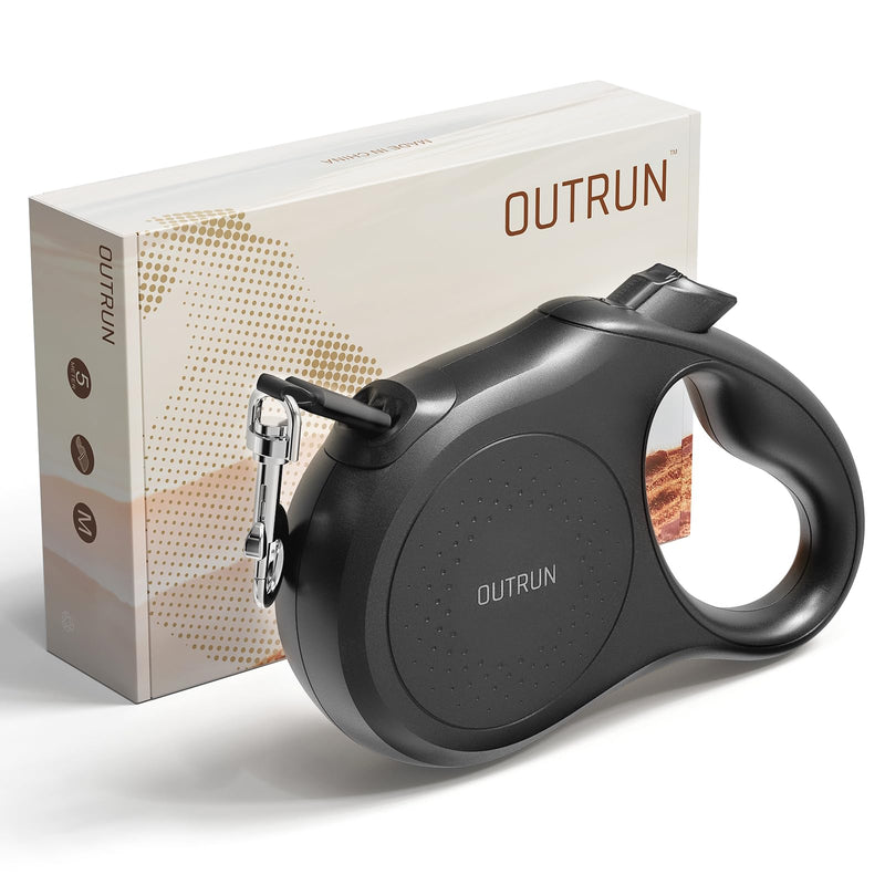 OUTRUN Retractable Dog Leash 16.5 FT Walking Leash up to 55 Lbs, Strong Nylon Tape No Tangle, Heavy Duty One-Handed Brake Lock Perfect for Small & Medium Sized Dogs and Pets Black - PawsPlanet Australia