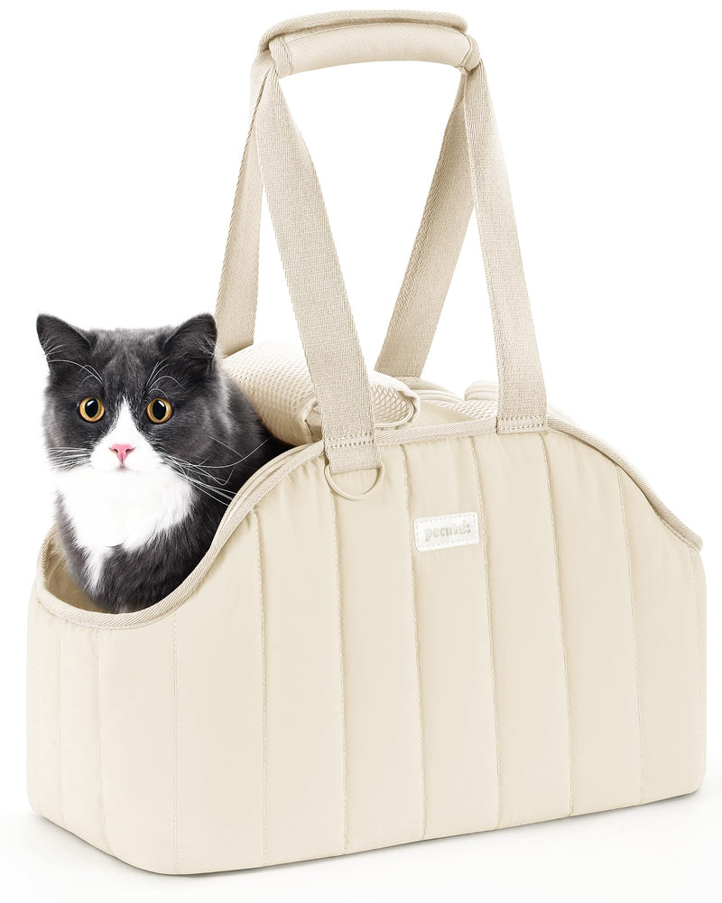 Pecute Cat Purse Carrier, Lightweight Cat Carriers for Small Cats with Large Pockets, Cat Soft-Sided Carriers up to 6.6lbs, Pet Carrier for Kitten, Suitable for Travel, Subway, Cream 16.9"L x 8.5"W x 10.6"H