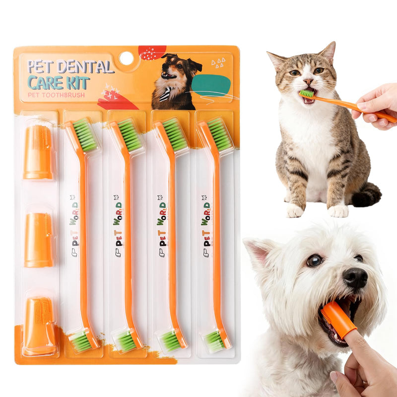 Dog Toothbrush Kit - 4 Double Head & 3 Finger Toothbrushes for Dogs and Cats, Soft Bristles for Teeth Cleaning & Dental Care, Non Slip Pet Tooth Brushes for Small/Large Pets 1-Pcs - PawsPlanet Australia