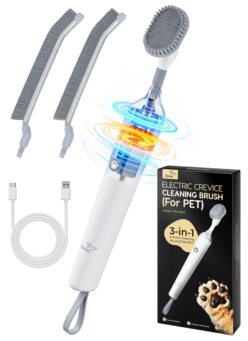 3-in-1 Reciprocating Deep-Clean Brush - Hard, V-Shaped & Soft Silicone Brush Heads for All Surfaces, 3-Speed with LED Light for Grout, Delicate Glass, Kitchen, Bathroom, Car & Pet Areas