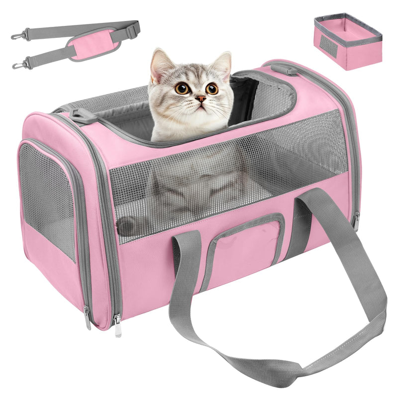 Soft - Sided Pet Carrier for Cats and Small Dogs, Airline - Approved, Pink Travel Tote with Mesh Windows, Foldable Bowl, Shoulder Strap, Oeko - TEX Certified