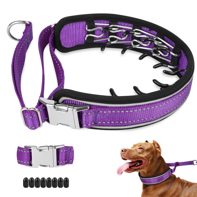 Mayerzon Prong Collar for Large Medium Dogs, Patented Reflective Pinch Collar with Metal Buckle, No Pull Adjustable Hidden Covered Dog Walking Training for Pitbull German Shepherd Doberman(Purple, L) Purple Large: 15''-22''