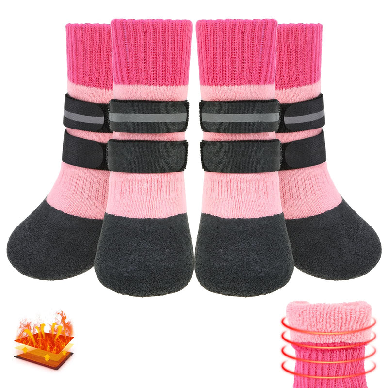 KOOLTAIL Anti Slip Winter Dog Socks to Prevent Licking Paws, Waterproof Snow Rain Long Dog Boots&Paw Protector, Warm Grippy Booties Reflective Double Straps for Hardwood Floor, Small Medium Large Dogs