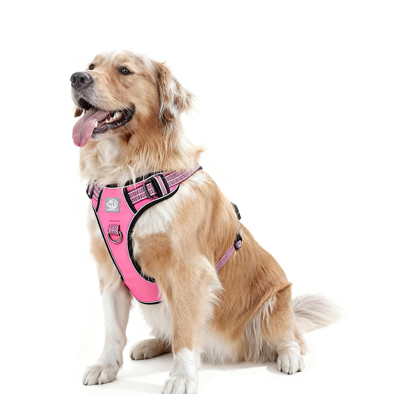 Dog Harness No Pull, 2 Leash Clips, Reflective Mesh Vest with Padded Chest, Adjustable Breathable Pet Harness for Medium Large Dogs (L, Hot Pink) L - PawsPlanet Australia