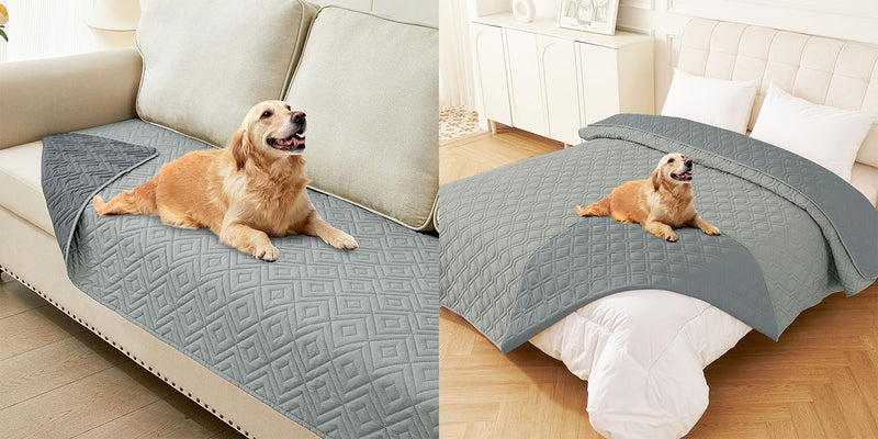 hyha Waterproof Dog Bed Blanket, Soft Pet Blankets 30x70 Inch and 82x102 Inch in Grey/Dark Grey, 2 Item Bundle - PawsPlanet Australia